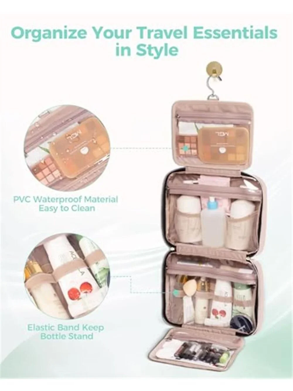 Hanging Toiletry Bag Travel Organizer Waterproof Cosmetic Makeup Case TSA Ready